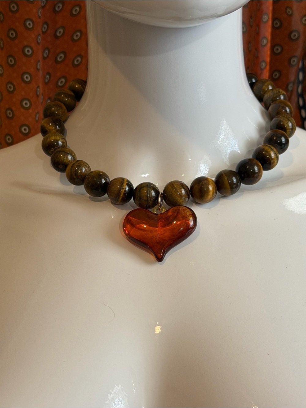 Anthropologie Mod Tiger Eye Beaded Heart Pendant Choker NWT - Picture 3 of 7